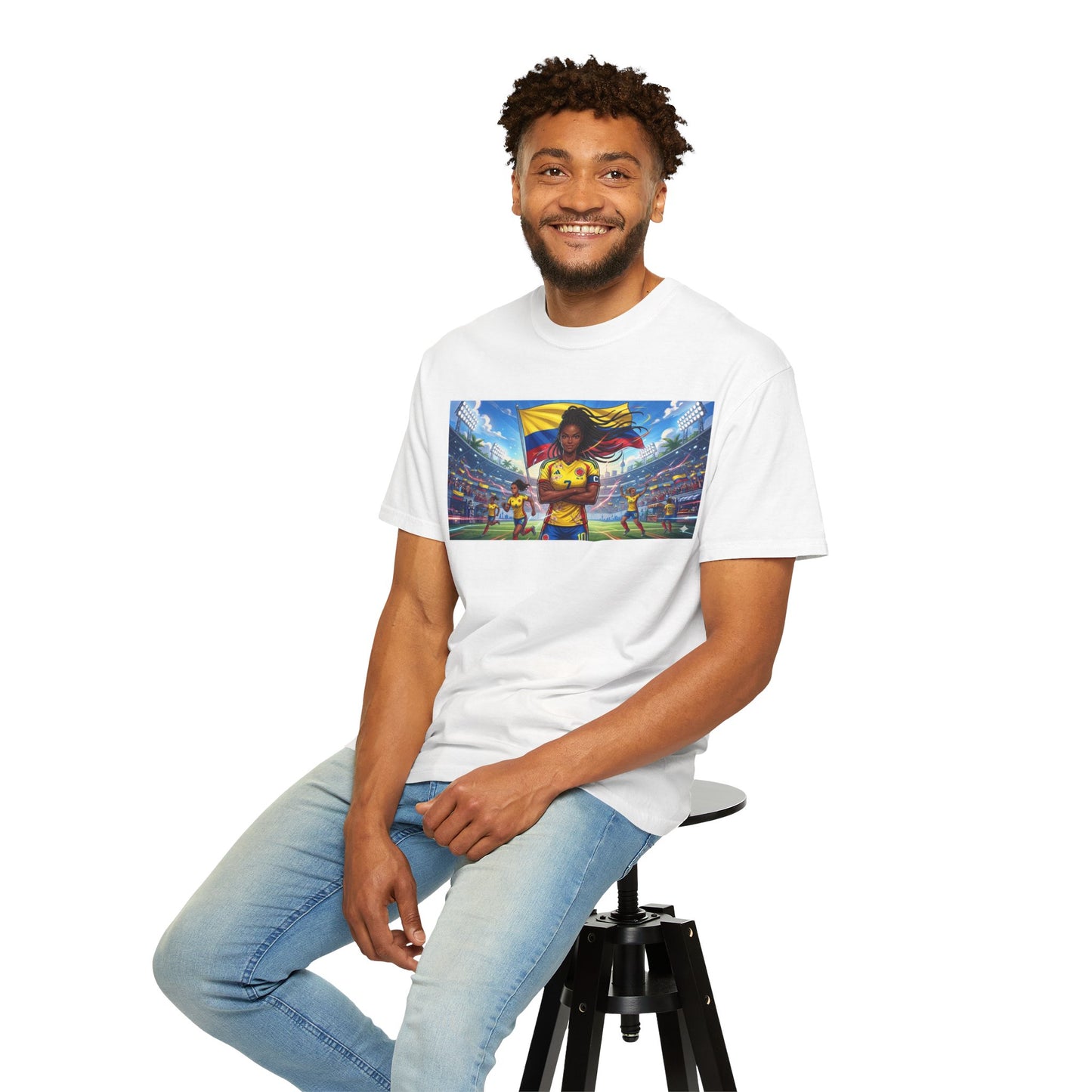 Soccer Champion Graphic T-Shirt — Woman Goalkeeper Stadium Art