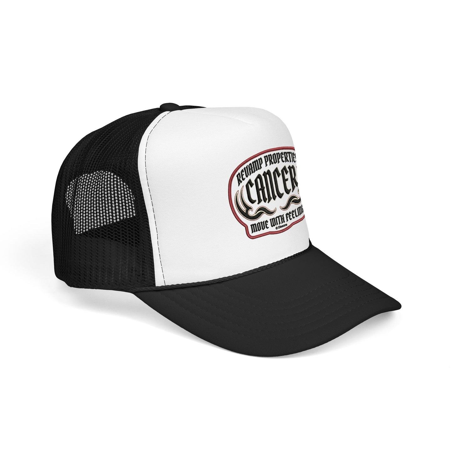 Cancer Zodiac Trucker Hat — Vintage Embroidered Skull & Crab Design