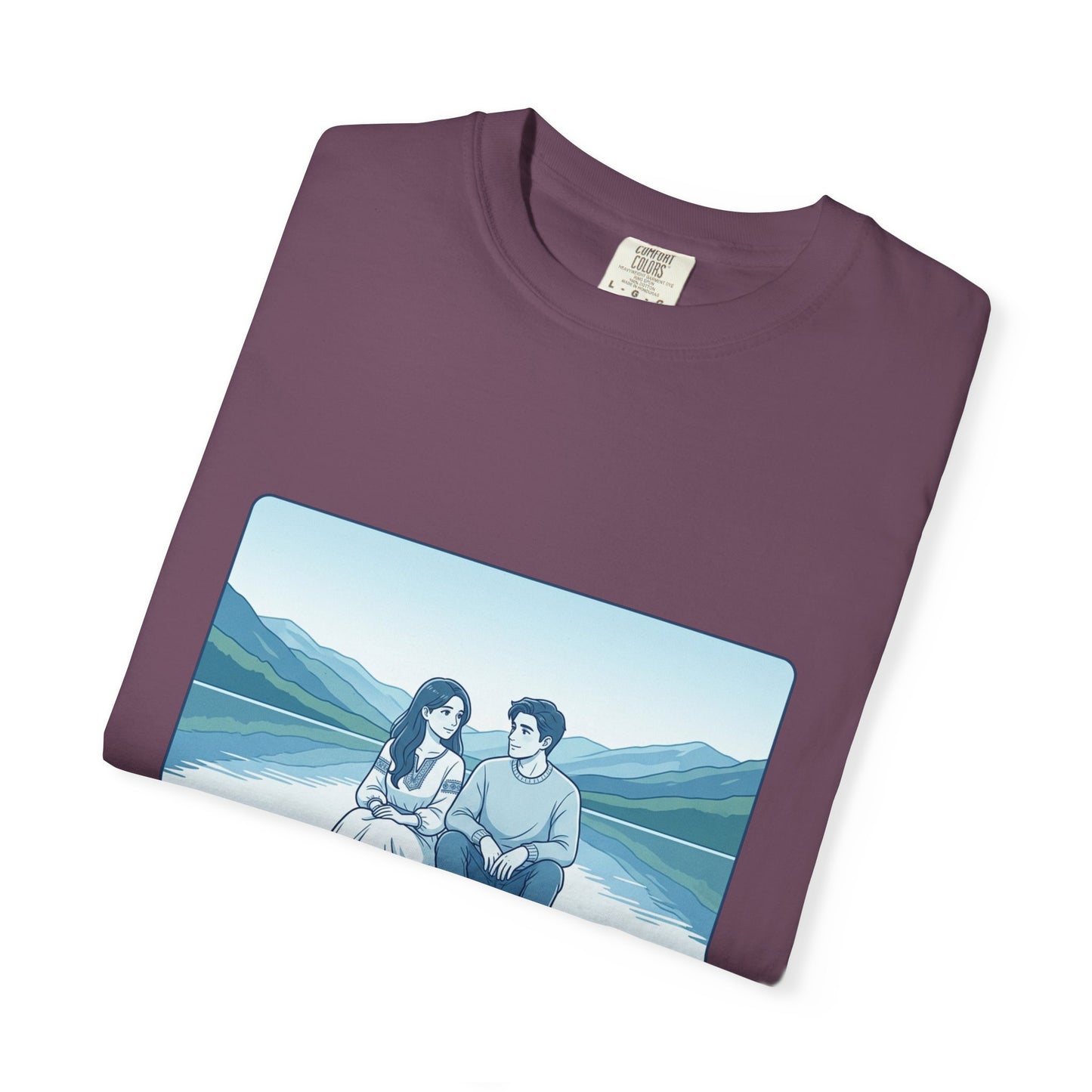 Peaceful Moments Tee — Couple Sitting by Lake Graphic T-Shirt