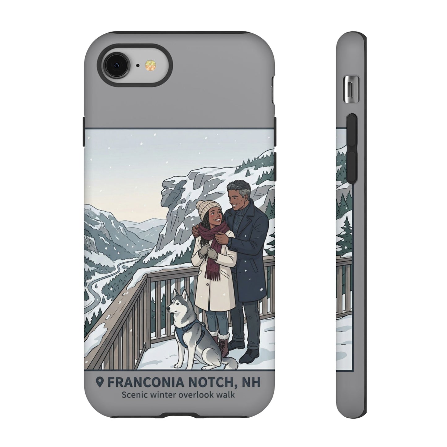 Winter Scenic Phone Case — Franconia Notch NH Couples & Husky Design