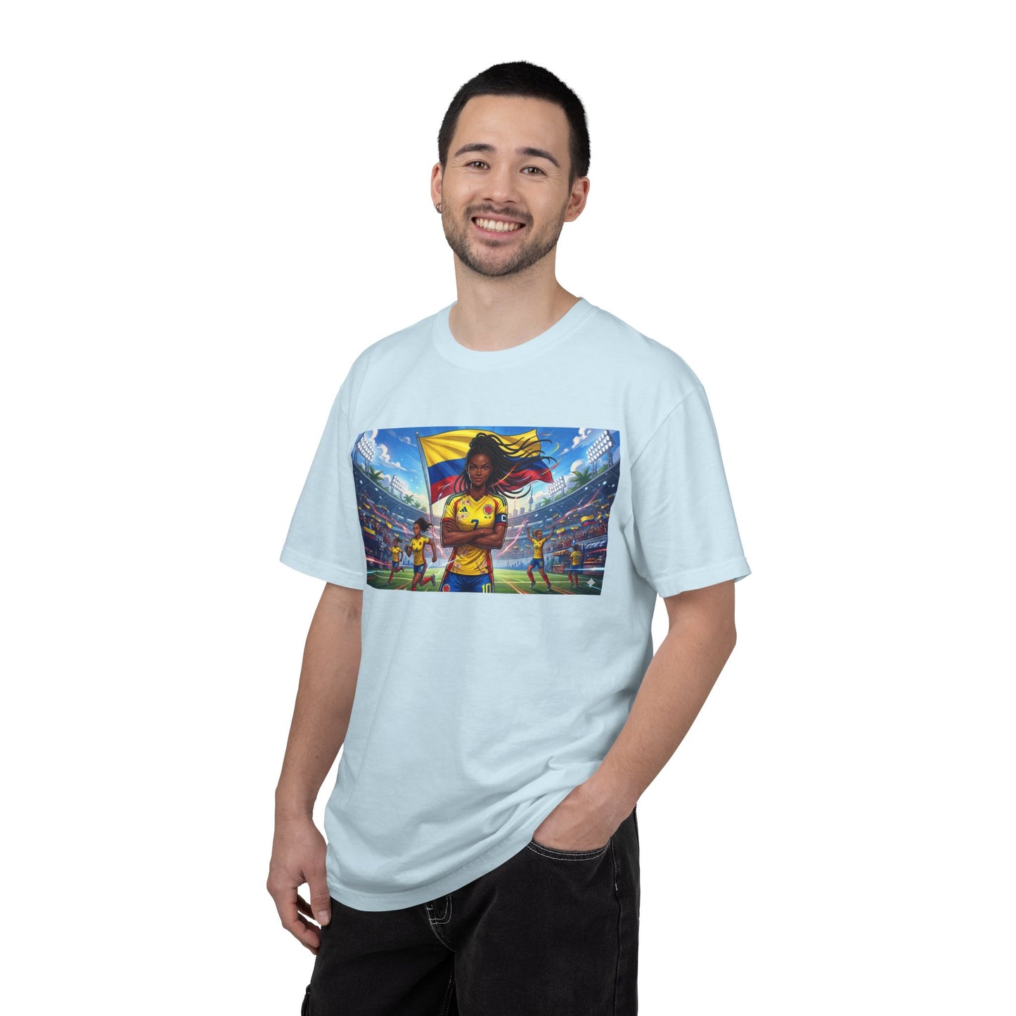 Soccer Champion Graphic T-Shirt — Woman Goalkeeper Stadium Art