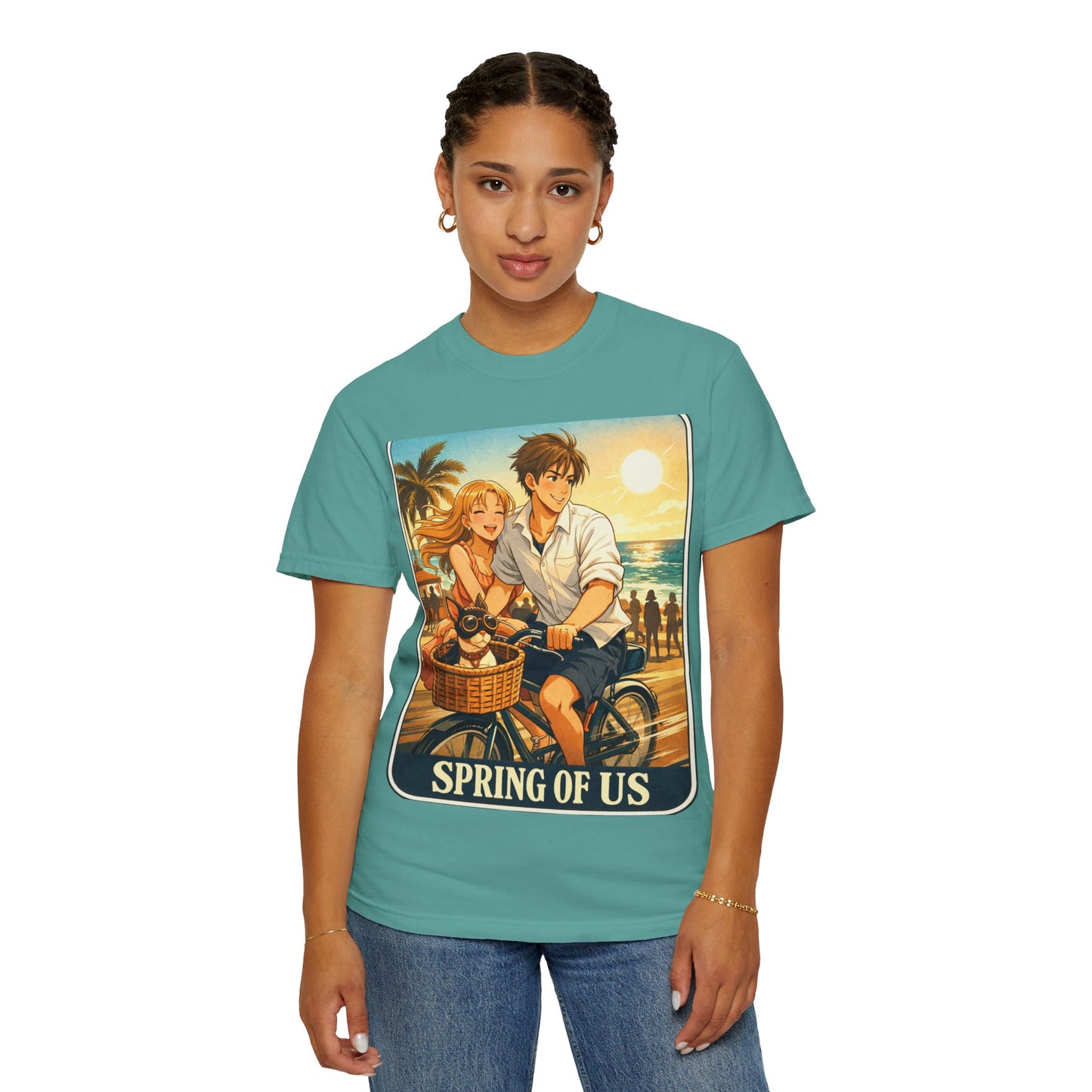 Spring of Us T-Shirt — Vintage Beach Couple Bicycle Design