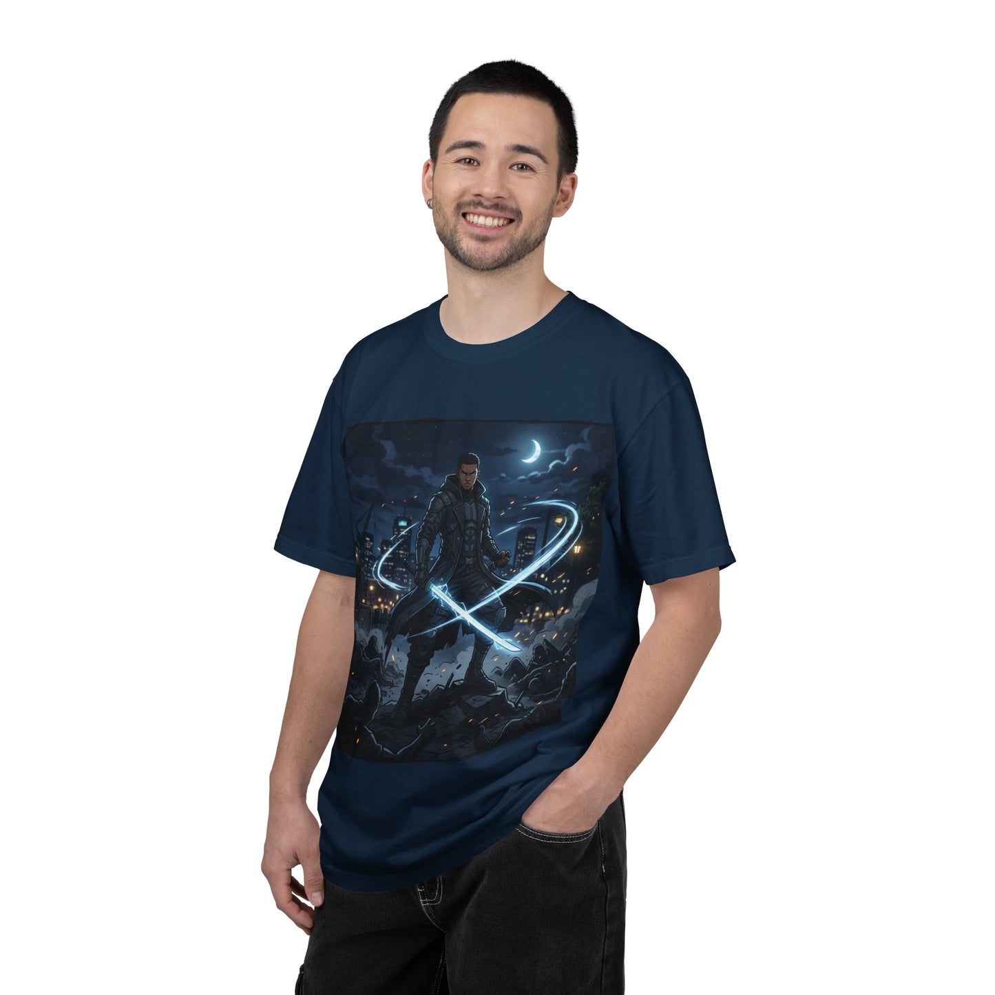 Urban Night Warrior T-Shirt — Neon Samurai Cityscape