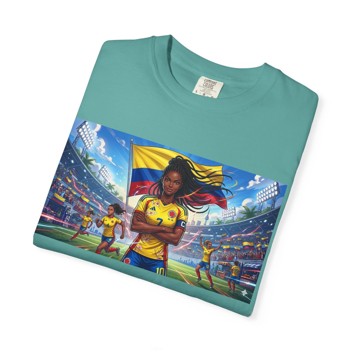 Soccer Champion Graphic T-Shirt — Woman Goalkeeper Stadium Art