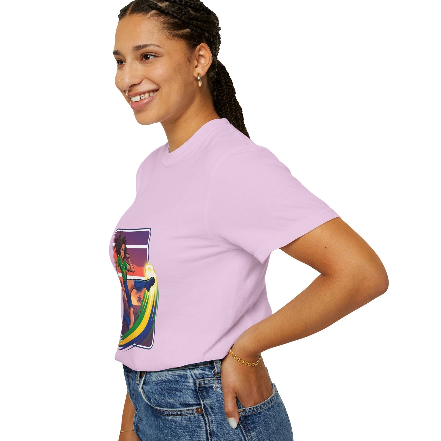 Surfing Sunset T-Shirt — Girl Surfer Rainbow Wave Graphic Tee