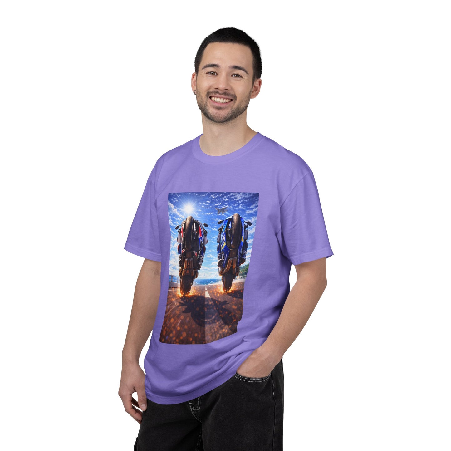Motorcycle Sunset T-Shirt — Two Bikes Riding Into the Horizon