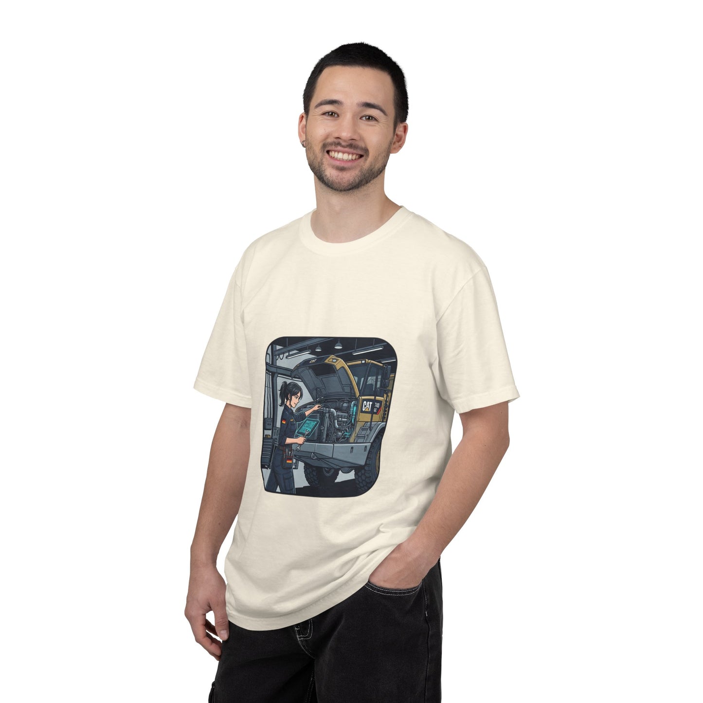 Mechanic Garage Scene T-Shirt — Vintage Truck Repair Illustration