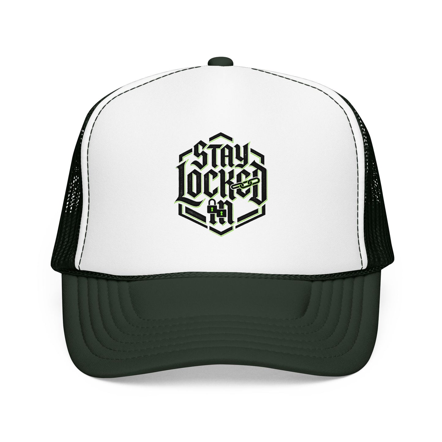 Trucker Hat – Neon 'Stay Lucked In' Embroidered Mesh Cap