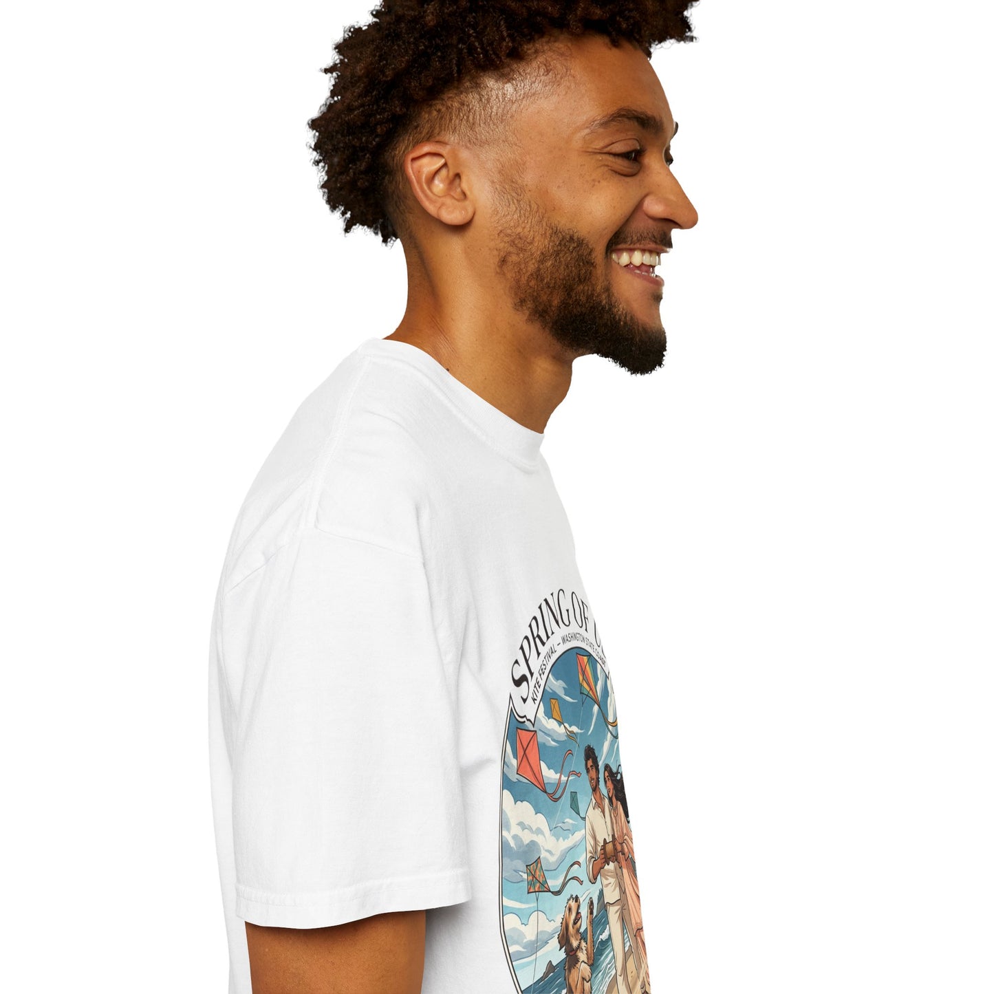Spring of Us T-Shirt — Romantic Beach Couple Illustration with Dog