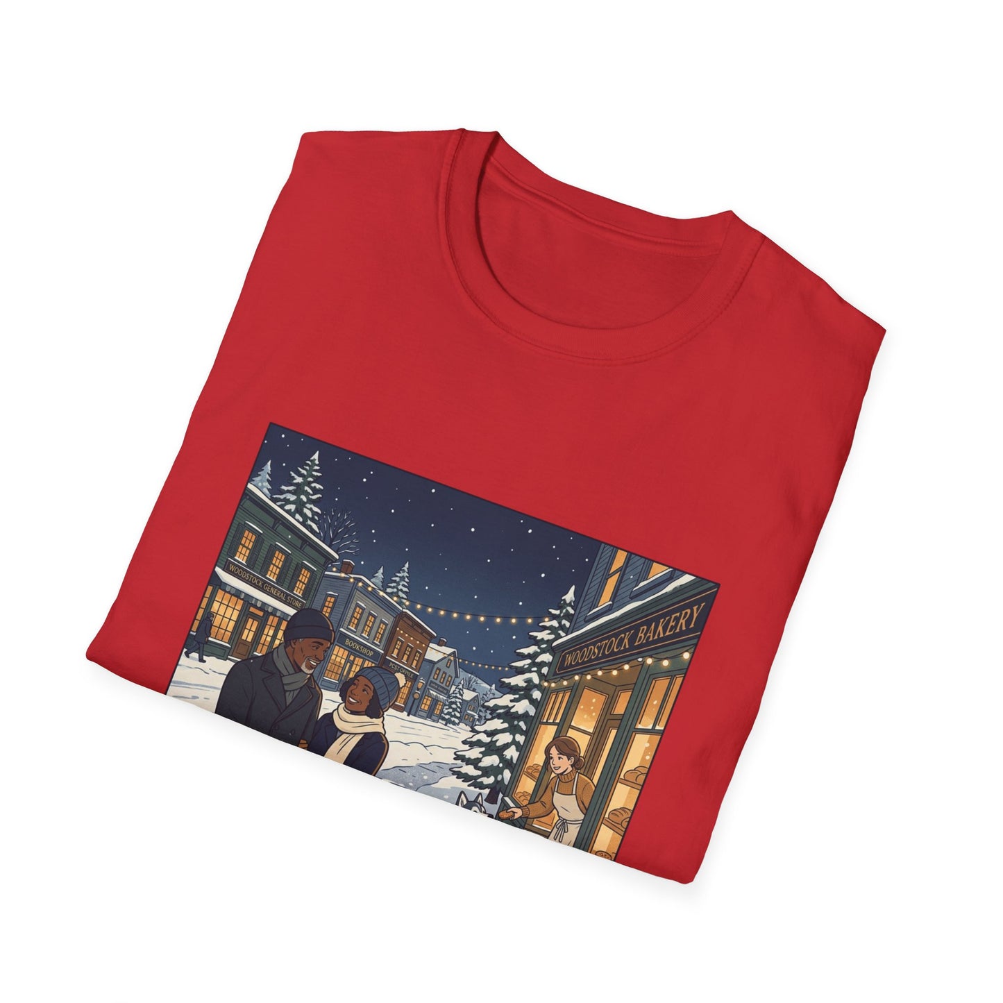 Winter String Lights Stroll T-Shirt — Cozy Holiday Street Scene Graphic Tee