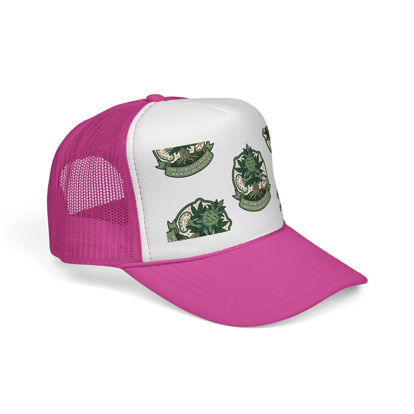 Trucker Cap — Green Botanical Crest Pattern