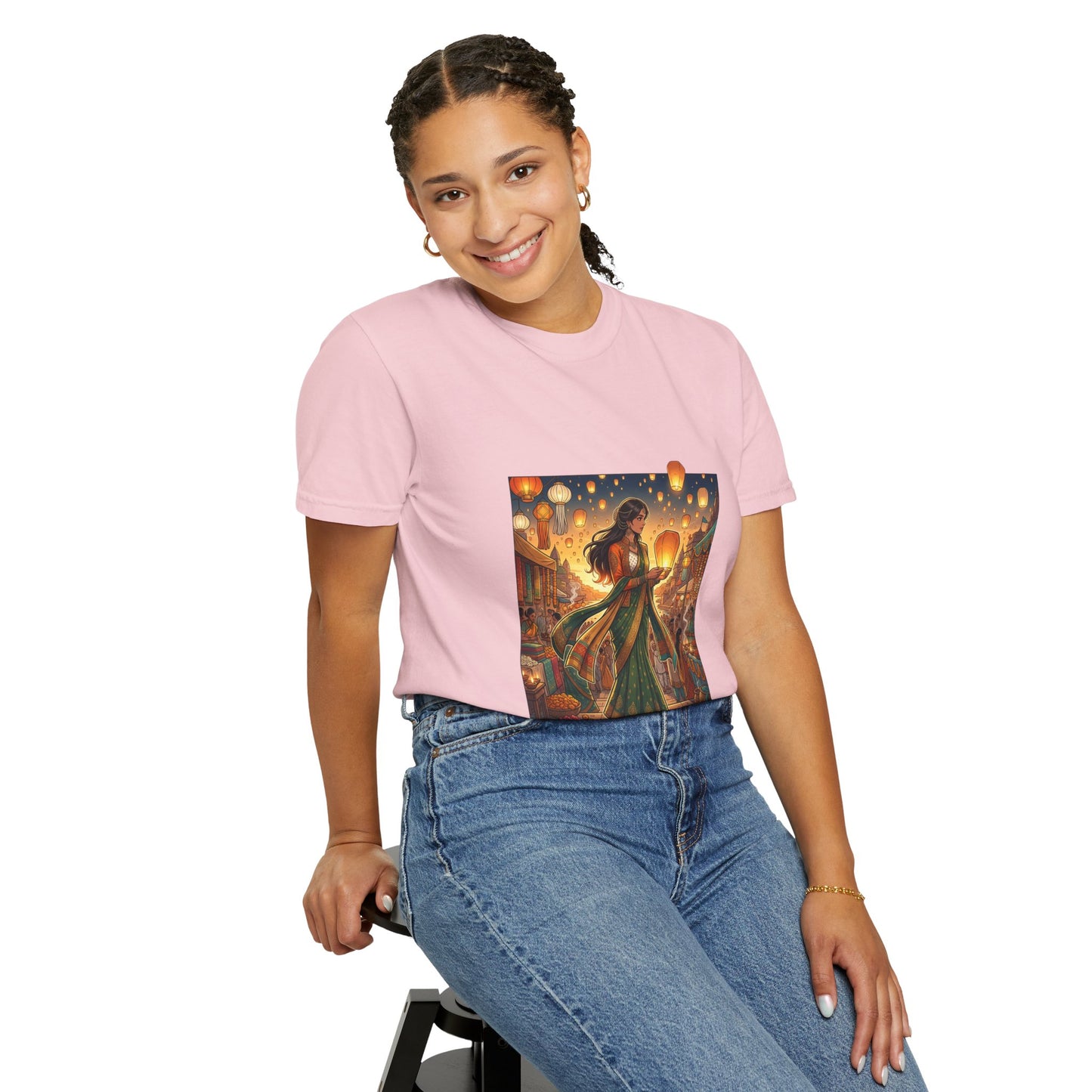 Diwali Lantern Festival T-Shirt — Indian Dancer with Floating Sky Lanterns