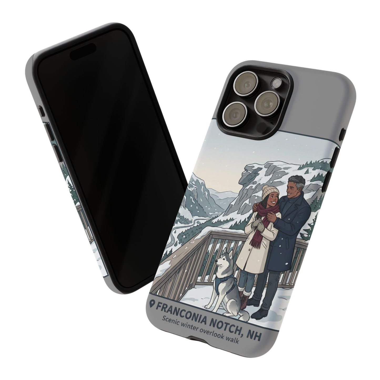 Winter Scenic Phone Case — Franconia Notch NH Couples & Husky Design