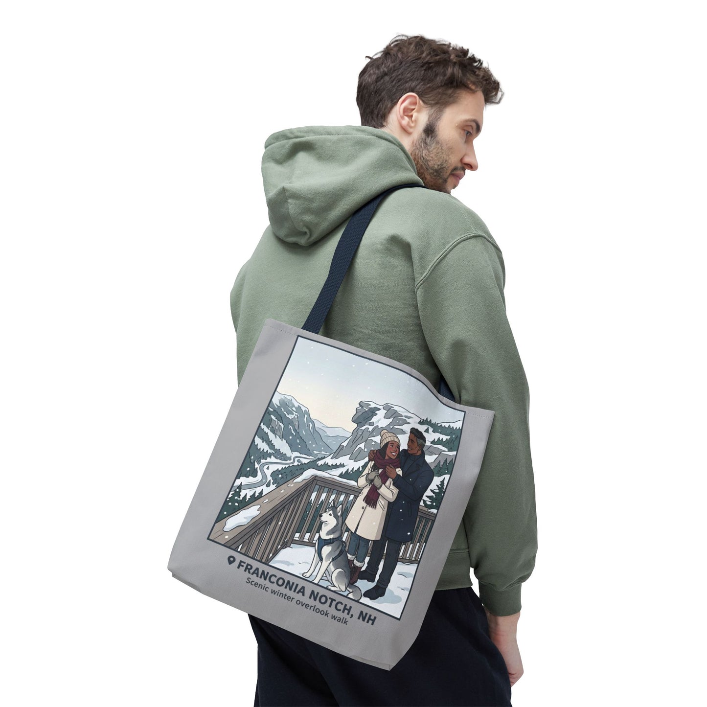 Franconia Notch Winter Couple Tote Bag — Scenic New Hampshire Snowy Overlook Tote