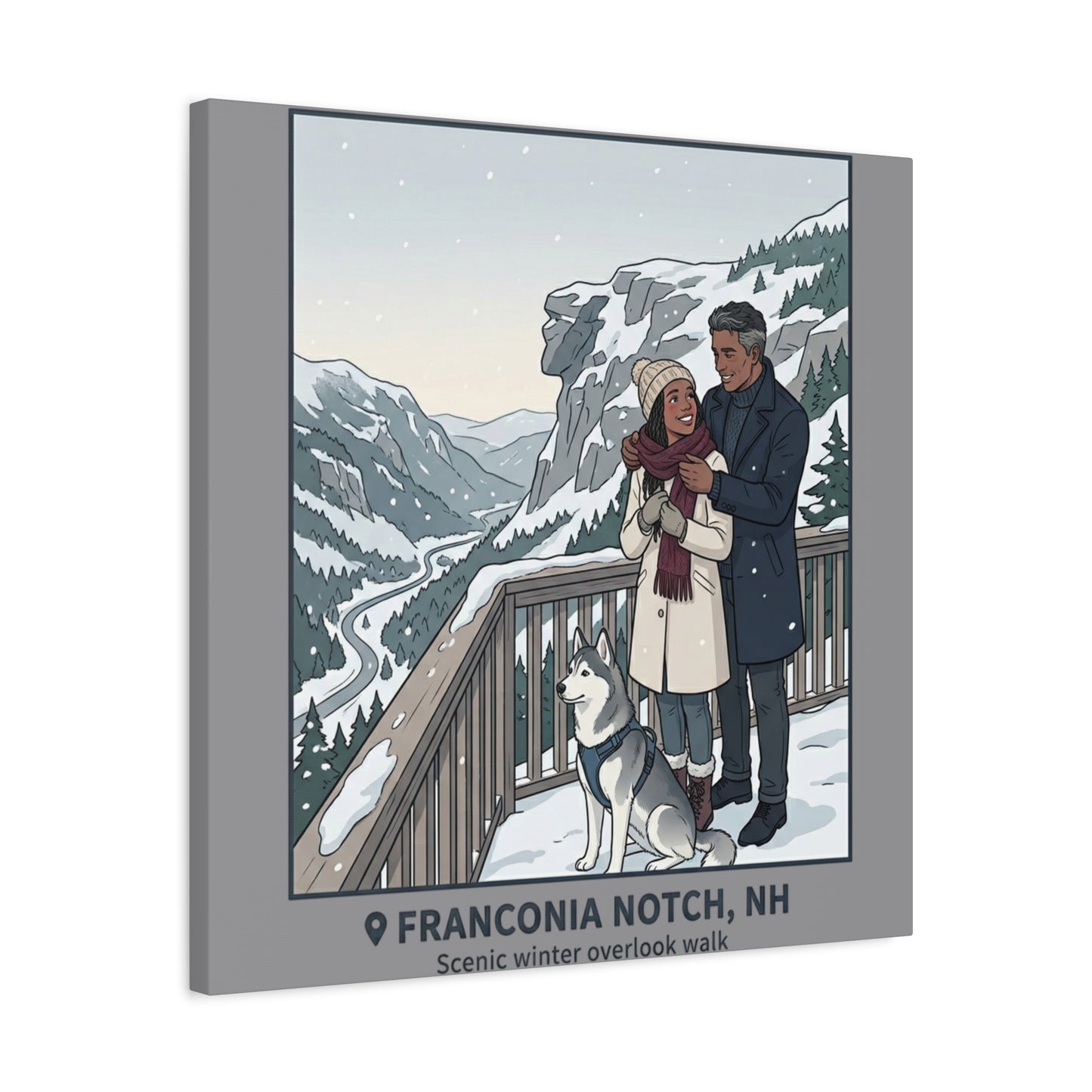 Franconia Notch Winter Couple Canvas Wall Art — Scenic New Hampshire Snowy Overlook Print
