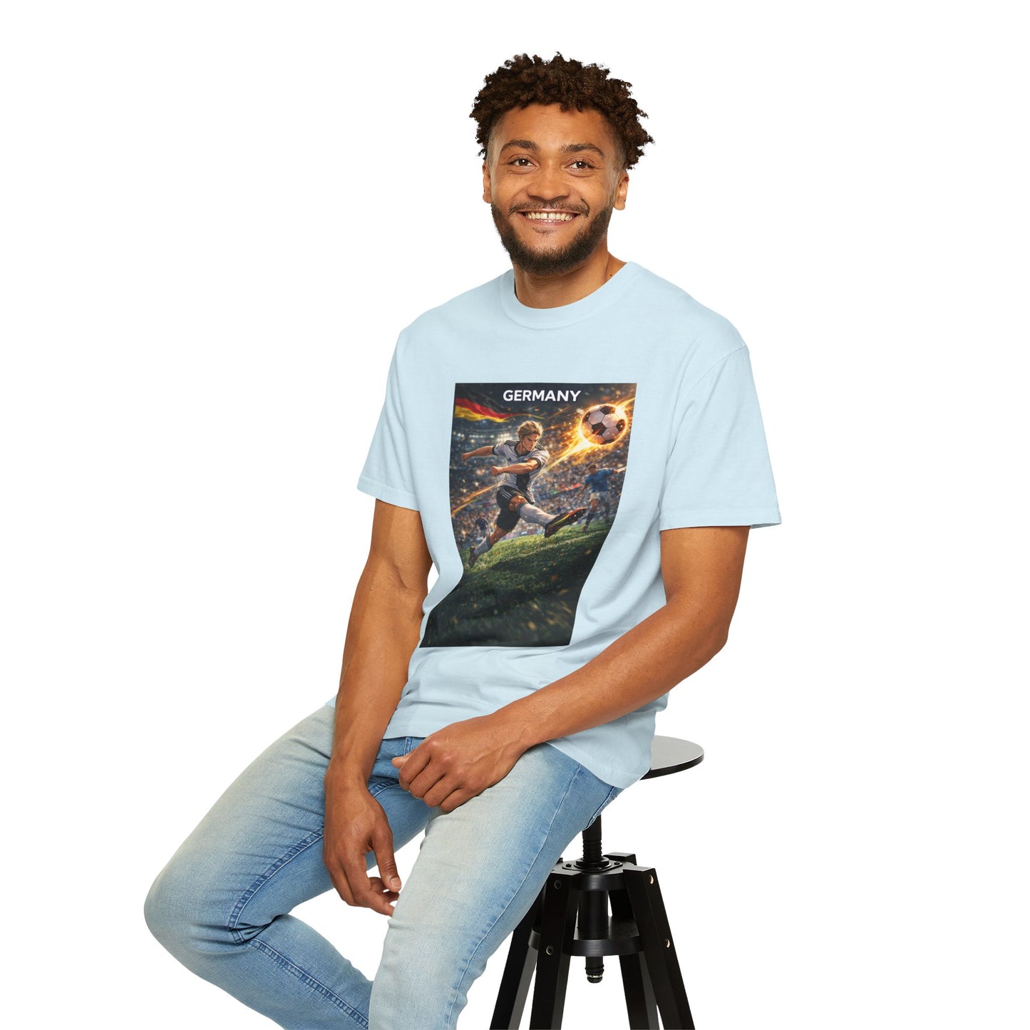 Germany Soccer Player Graphic T-Shirt — Retro Football Stadium Print