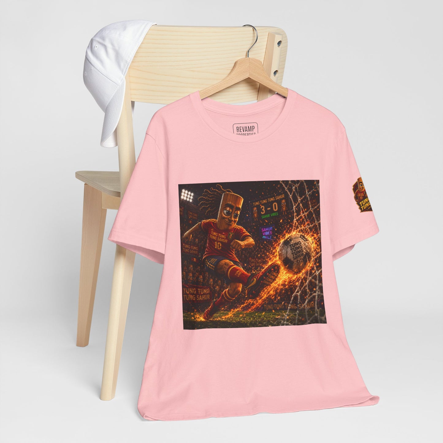 Tung Tung Tung Sahur Soccer Kick Firestorm Graphic Tee — ‘Goal’ Animated Kick Design