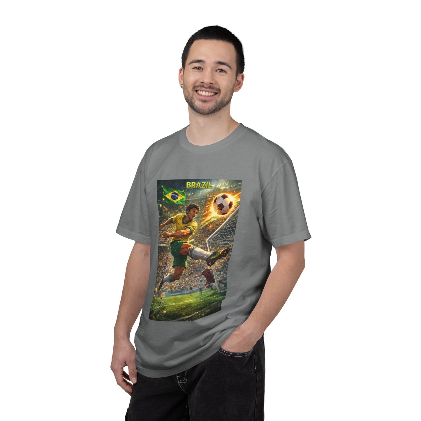 Brazil Soccer T-Shirt – Vintage Player Kick Graphic (Brazil)