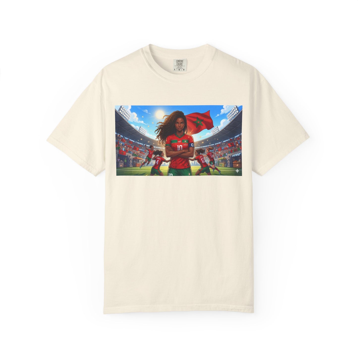 Morocco Soccer Champion Graphic T-Shirt — Inspiring Women’s Football Stadium Design