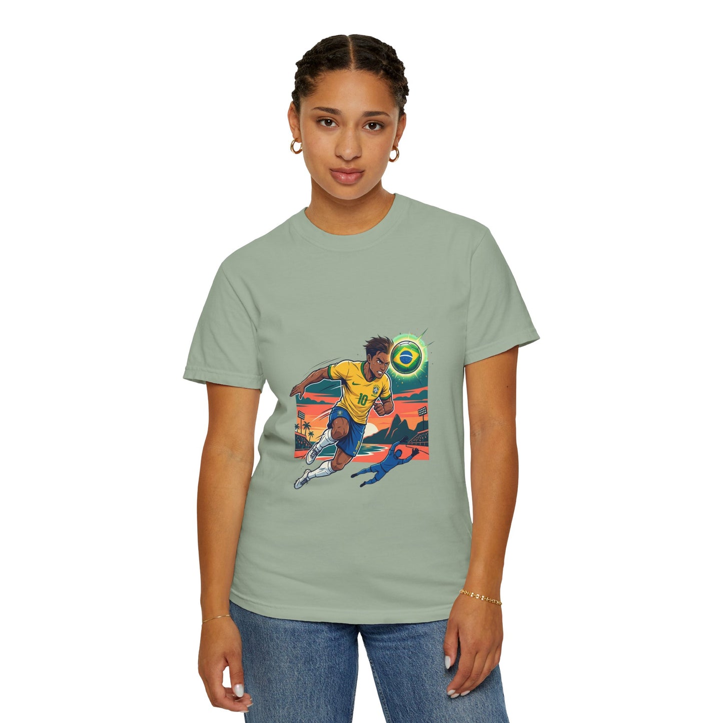 Brazil Soccer Player Graphic T-Shirt — Retro Sunset Football Tee