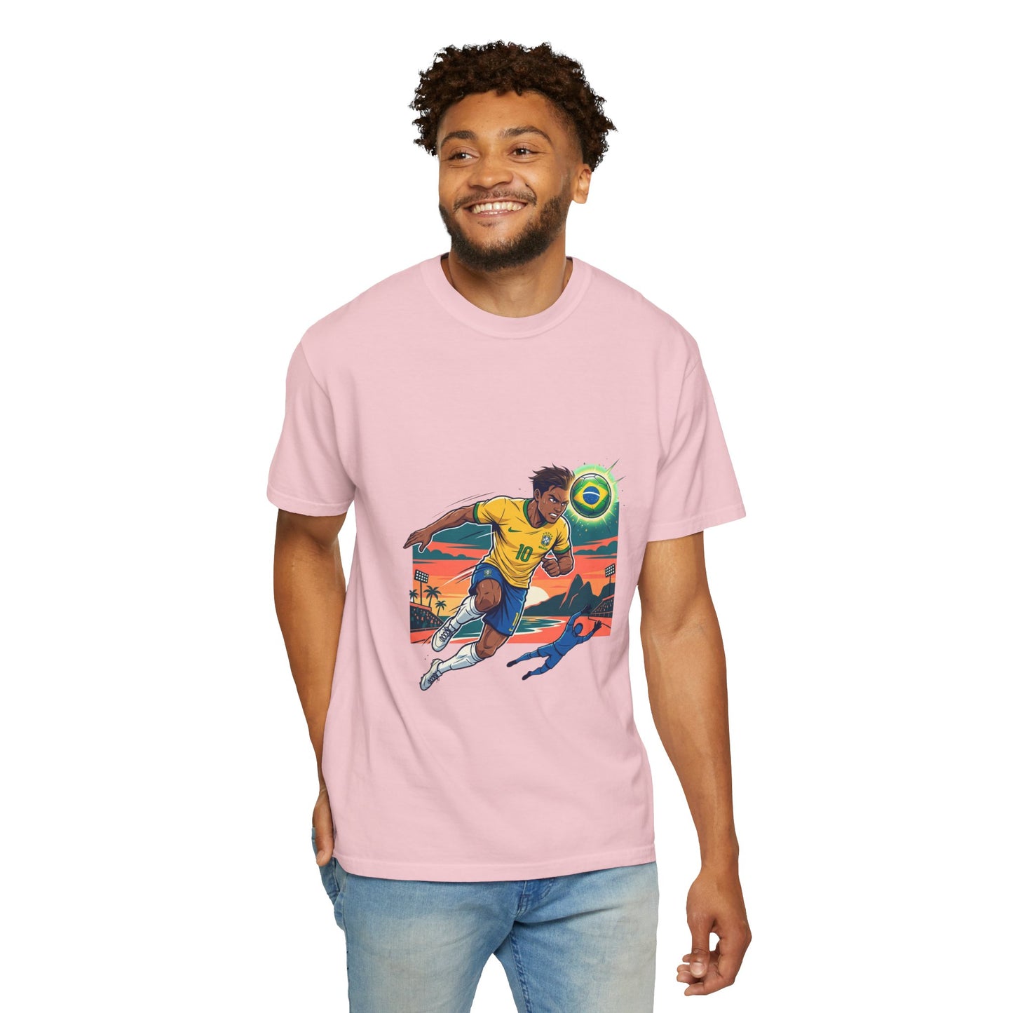 Brazil Soccer Player Graphic T-Shirt — Retro Sunset Football Tee