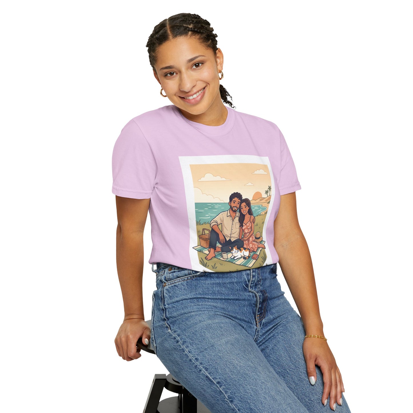 Beach Picnic Couple T‑Shirt — “The best days aren’t planned.” Relaxed Vacation Tee