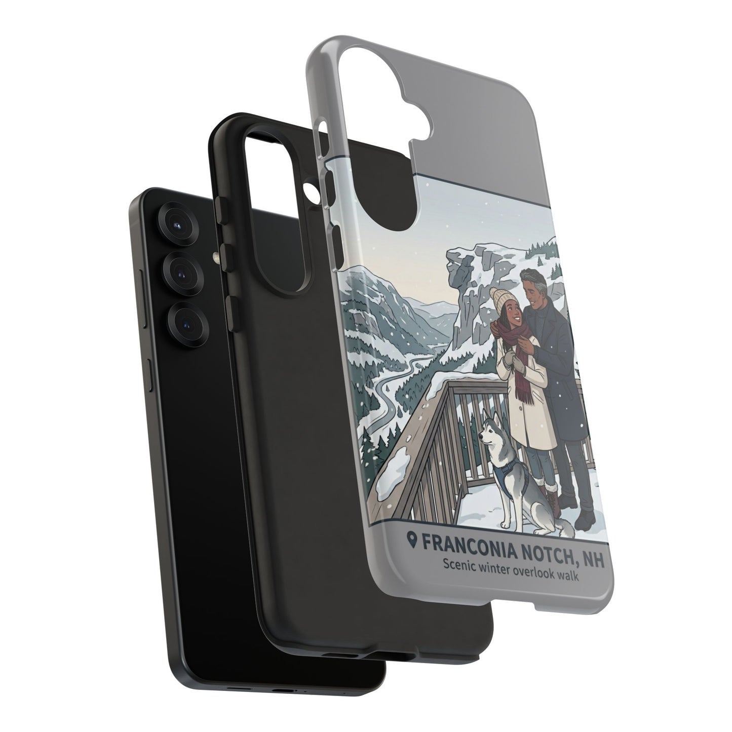 Winter Scenic Phone Case — Franconia Notch NH Couples & Husky Design