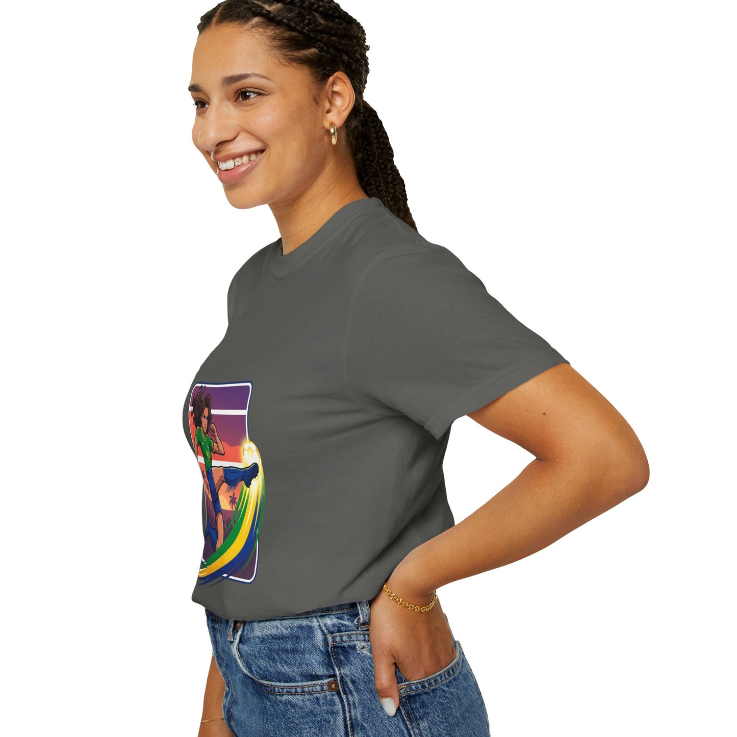 Surfing Sunset T-Shirt — Girl Surfer Rainbow Wave Graphic Tee
