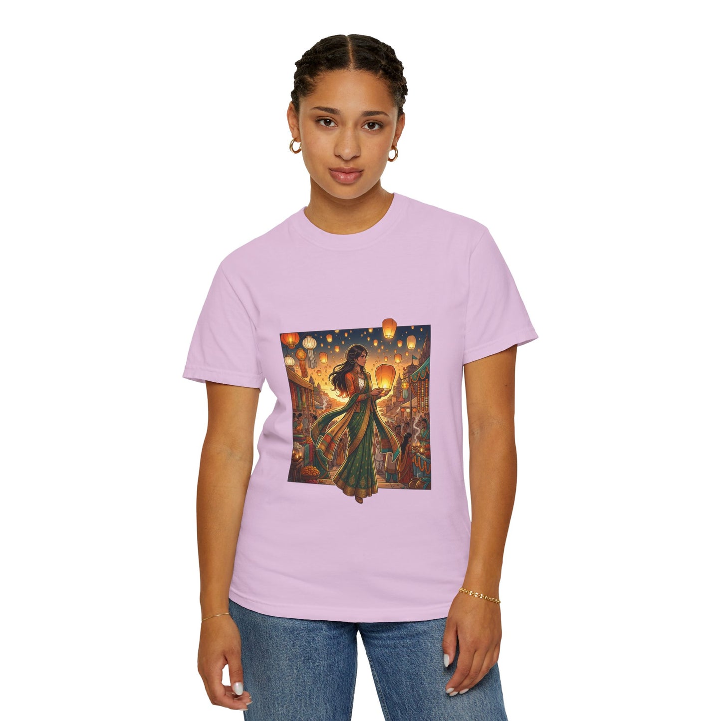 Diwali Lantern Festival T-Shirt — Indian Dancer with Floating Sky Lanterns