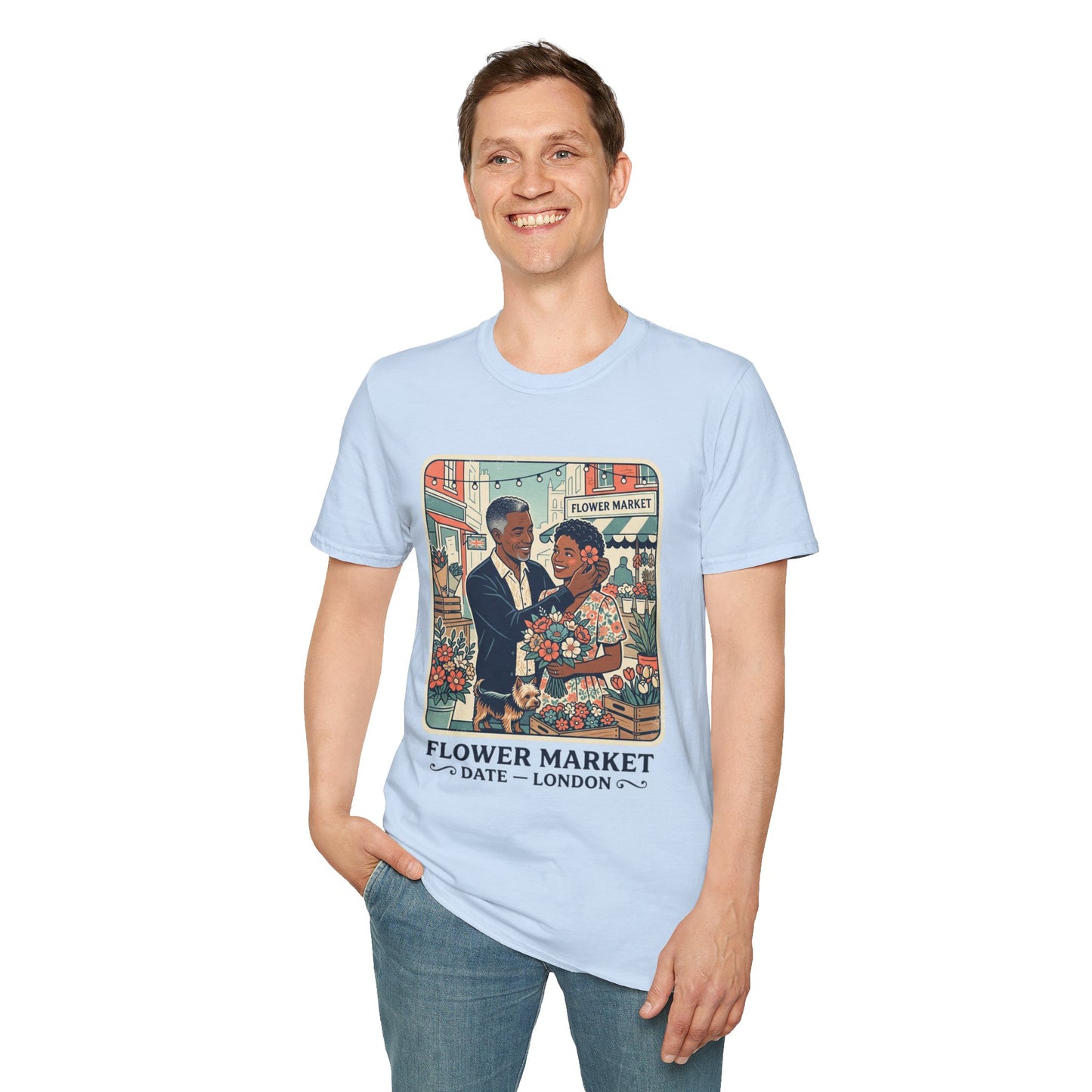 Flower Market Date — London T-Shirt — Retro Couple Floral Market Graphic Tee