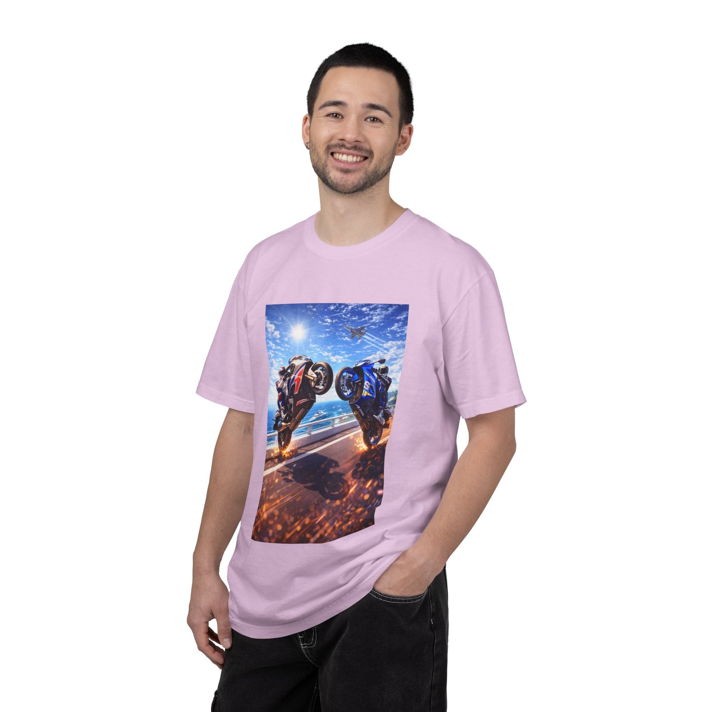 Stunt Riders Motorcycle T-Shirt — Two Bike Wheelie Racing Graphic Tee