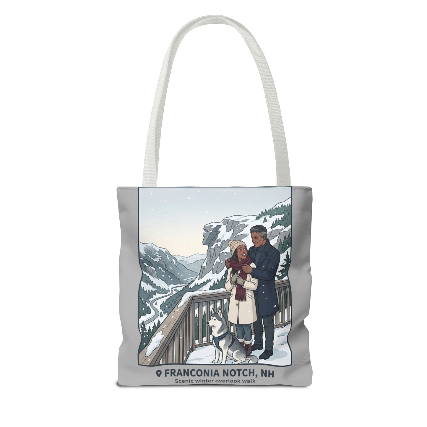 Franconia Notch Winter Couple Tote Bag — Scenic New Hampshire Snowy Overlook Tote