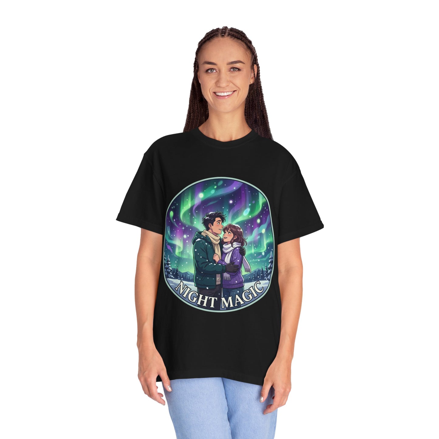 Night Magic T-Shirt — Northern Lights Couple Illustration