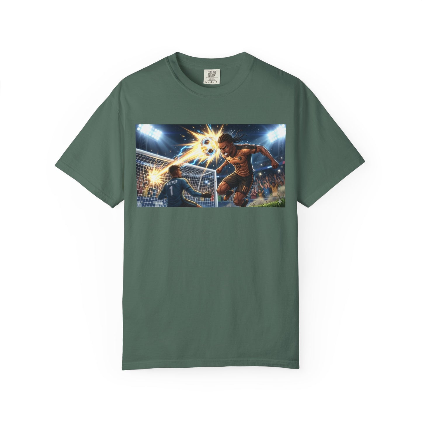 Soccer Goal Celebration T-Shirt — Action Football Scene Graphic Tee
