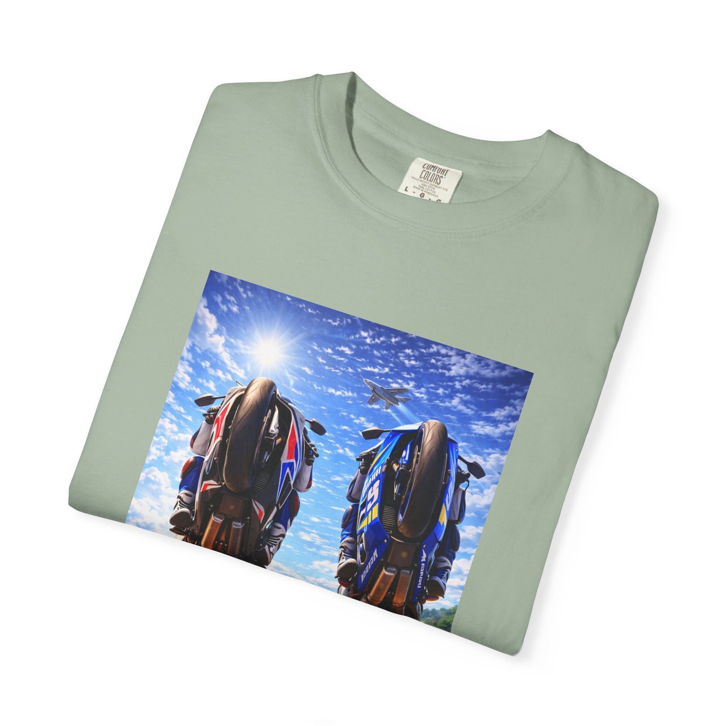 Motorcycle Sunset T-Shirt — Two Bikes Riding Into the Horizon