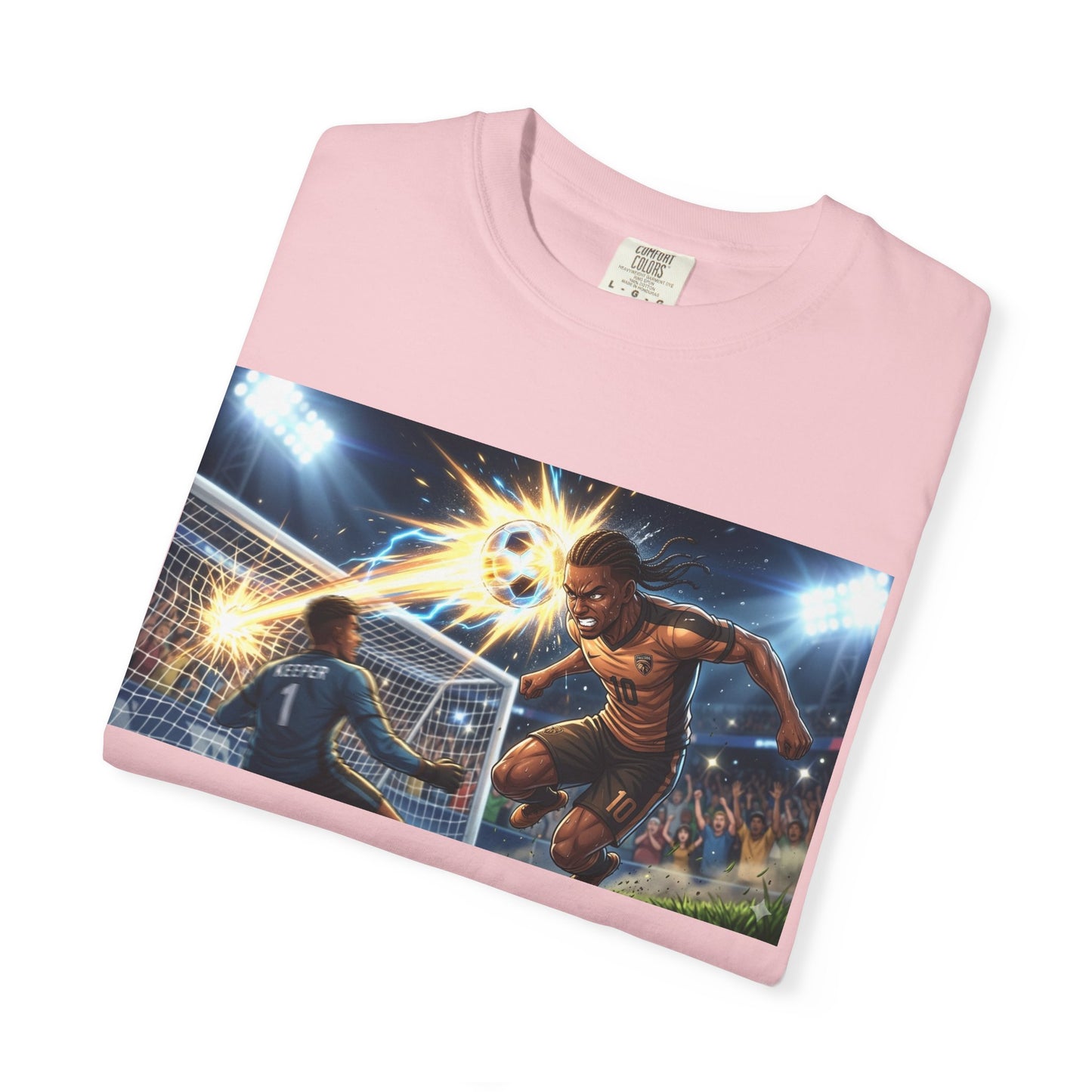 Soccer Goal Celebration T-Shirt — Action Football Scene Graphic Tee
