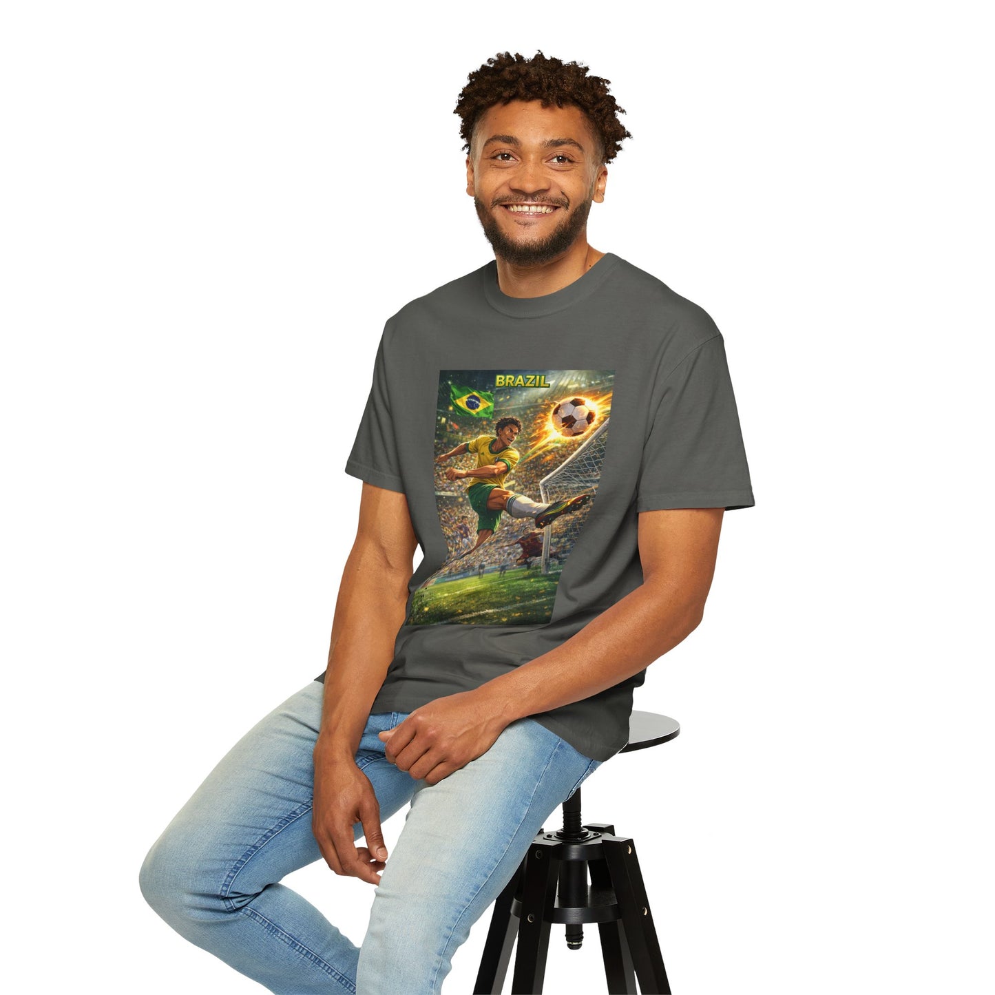 Brazil Soccer T-Shirt – Vintage Player Kick Graphic (Brazil)