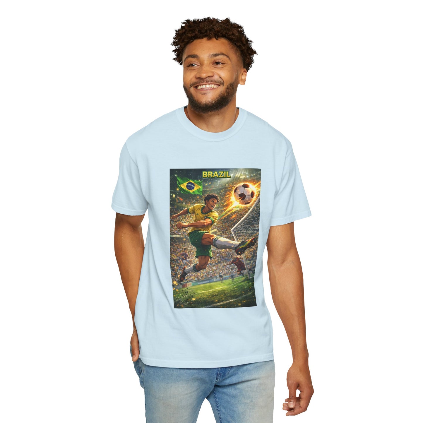 Brazil Soccer T-Shirt – Vintage Player Kick Graphic (Brazil)
