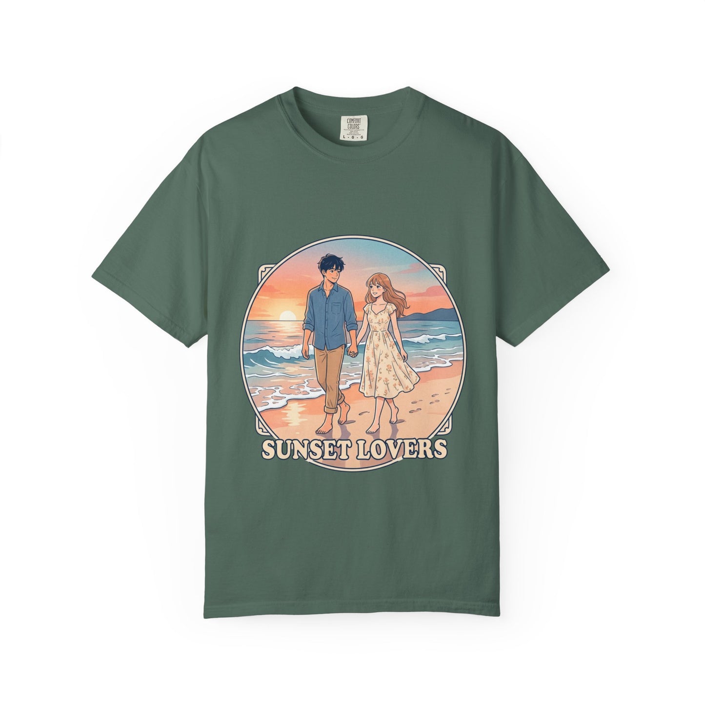 Sunset Lovers Beach T-Shirt — Romantic Couple Graphic Tee