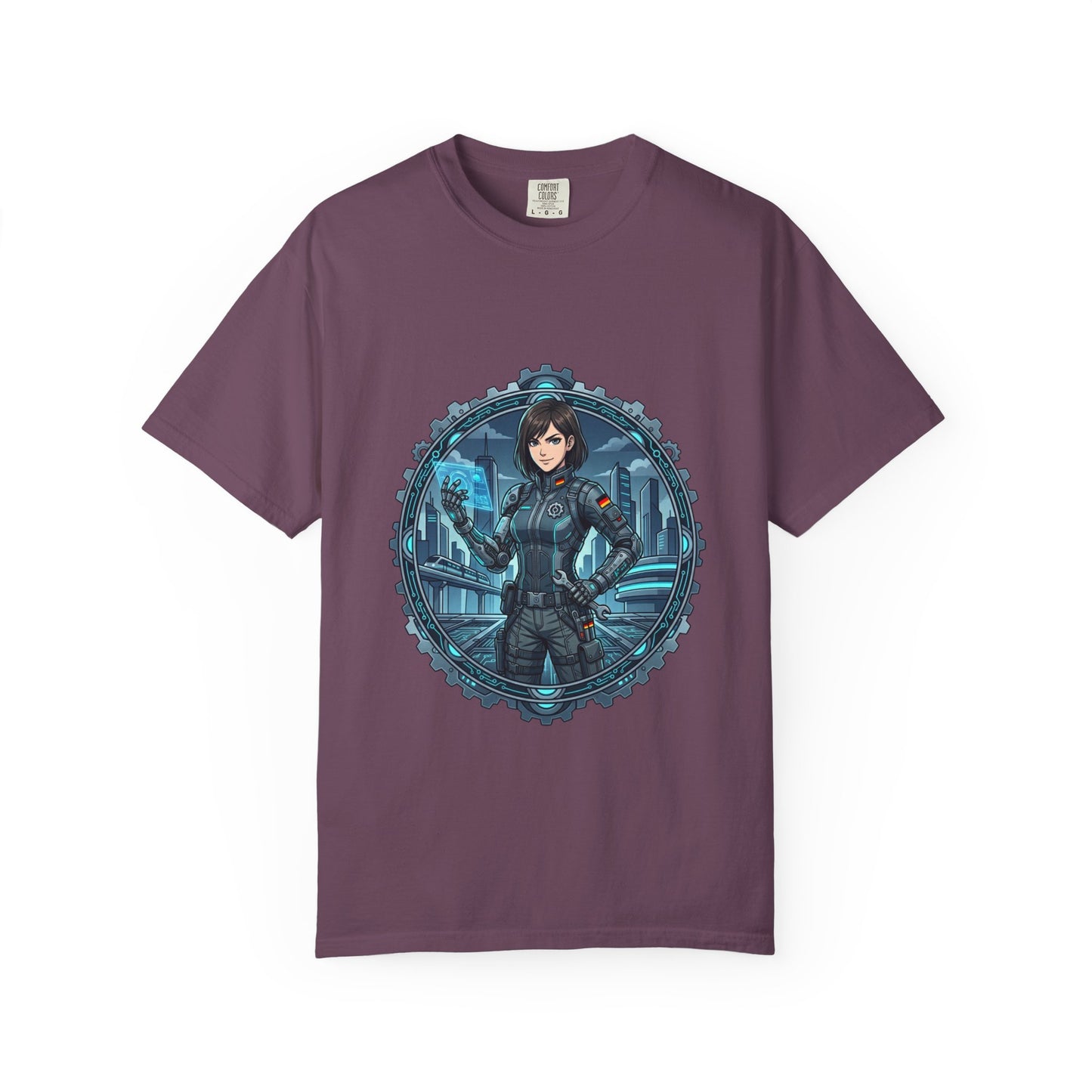 Cyber Ninja Graphic T-Shirt — Futuristic Female Warrior Illustration