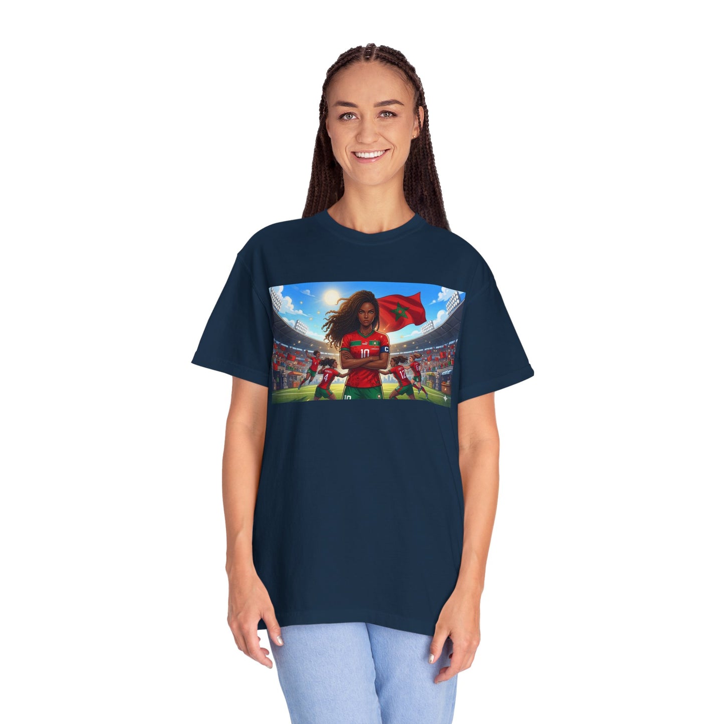 Morocco Soccer Champion Graphic T-Shirt — Inspiring Women’s Football Stadium Design