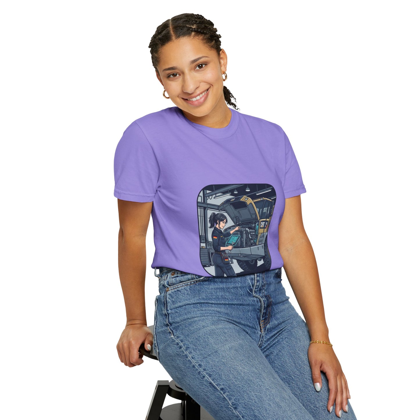 Mechanic Garage Scene T-Shirt — Vintage Truck Repair Illustration