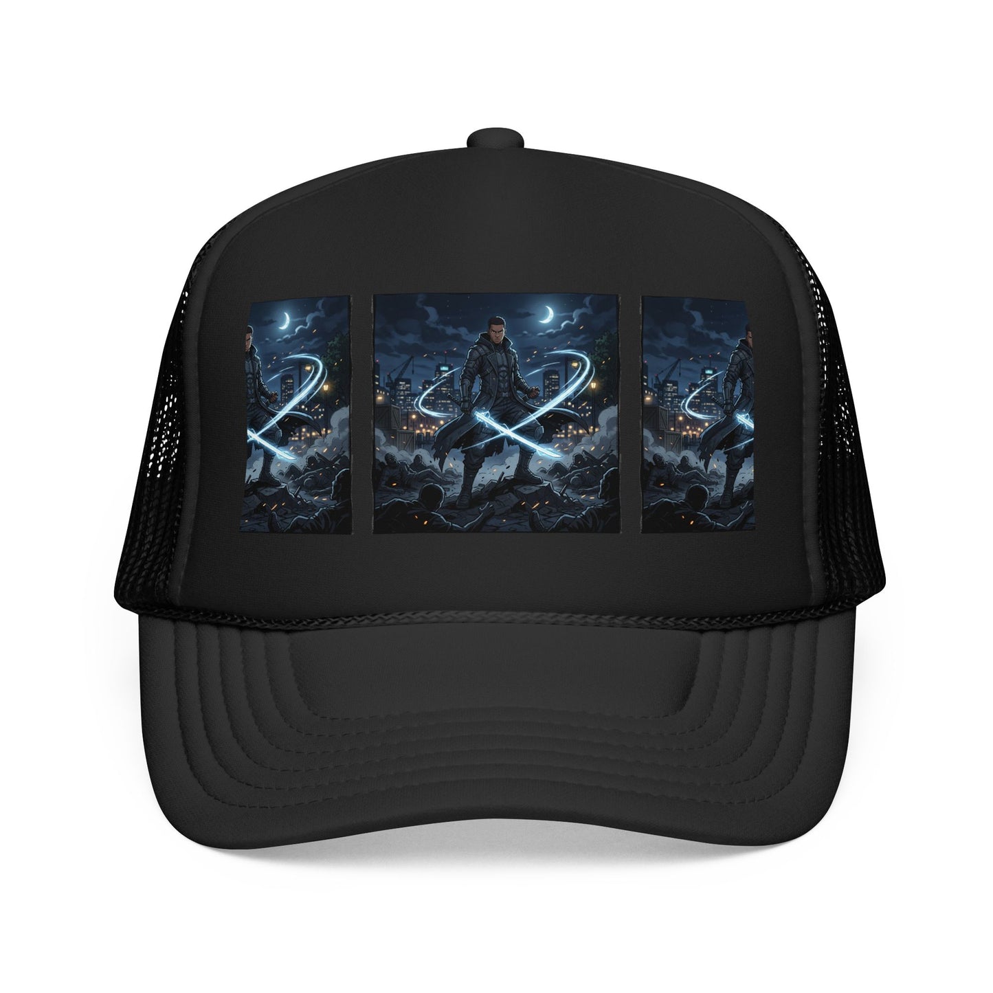 Trucker Hat — Neon Samurai Triptych Foam Trucker Cap