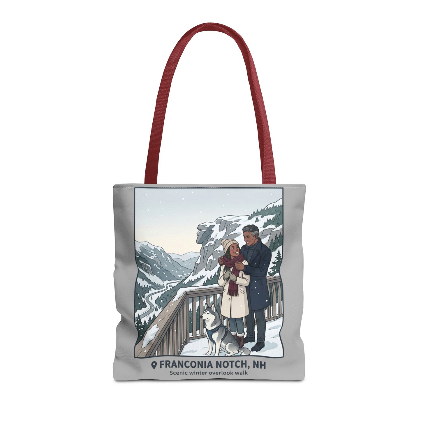 Franconia Notch Winter Couple Tote Bag — Scenic New Hampshire Snowy Overlook Tote