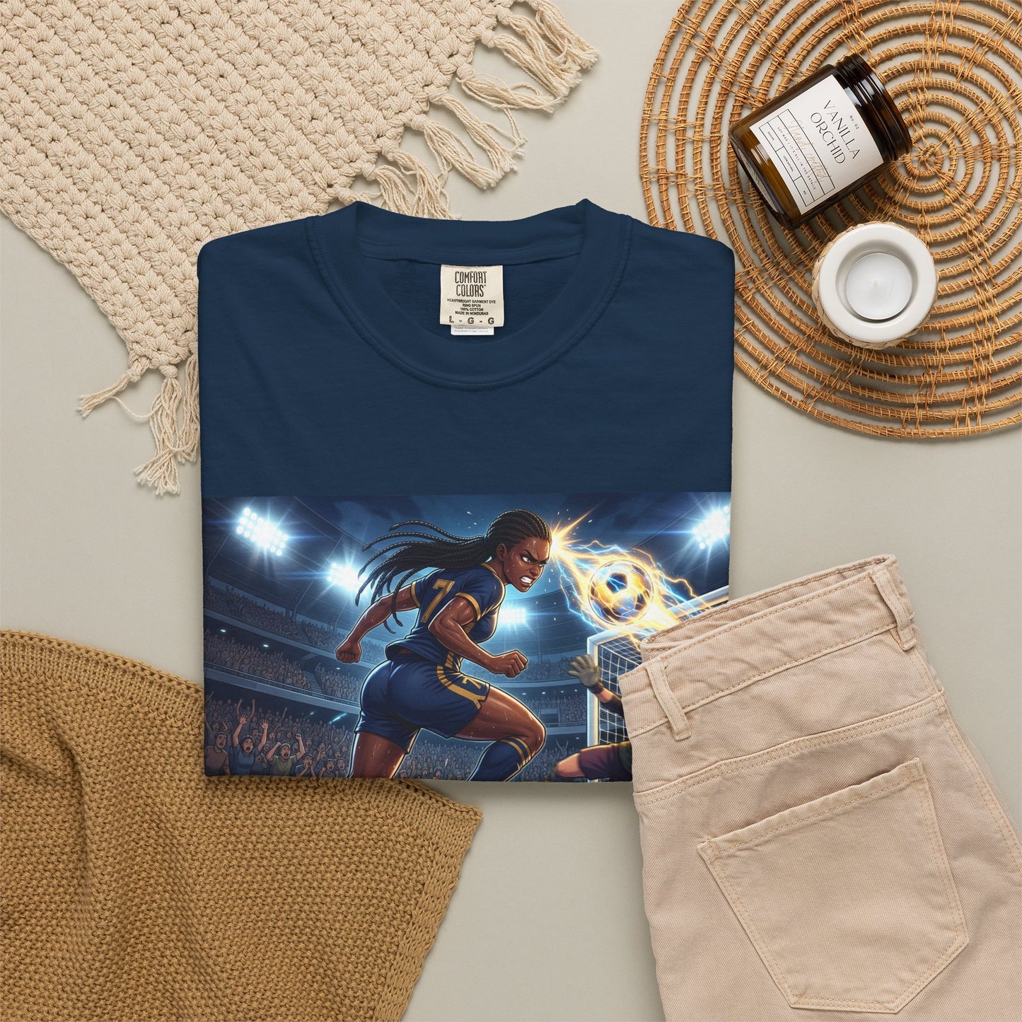 Soccer Duel Graphic T-Shirt — Futuristic Goalkeeper vs Striker Stadium Print