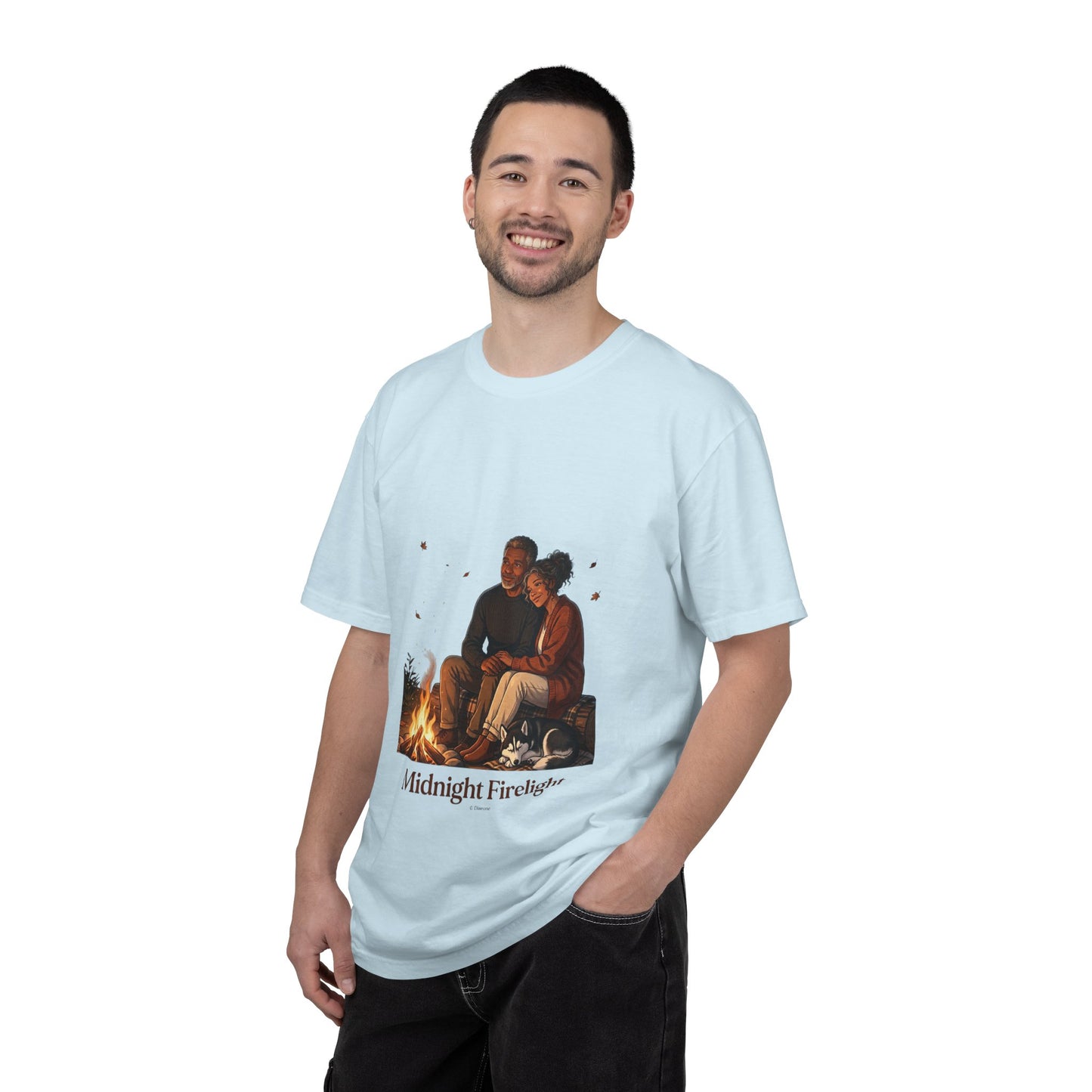 Midnight Firelight T-Shirt — Cozy Couple Campfire Graphic Tee