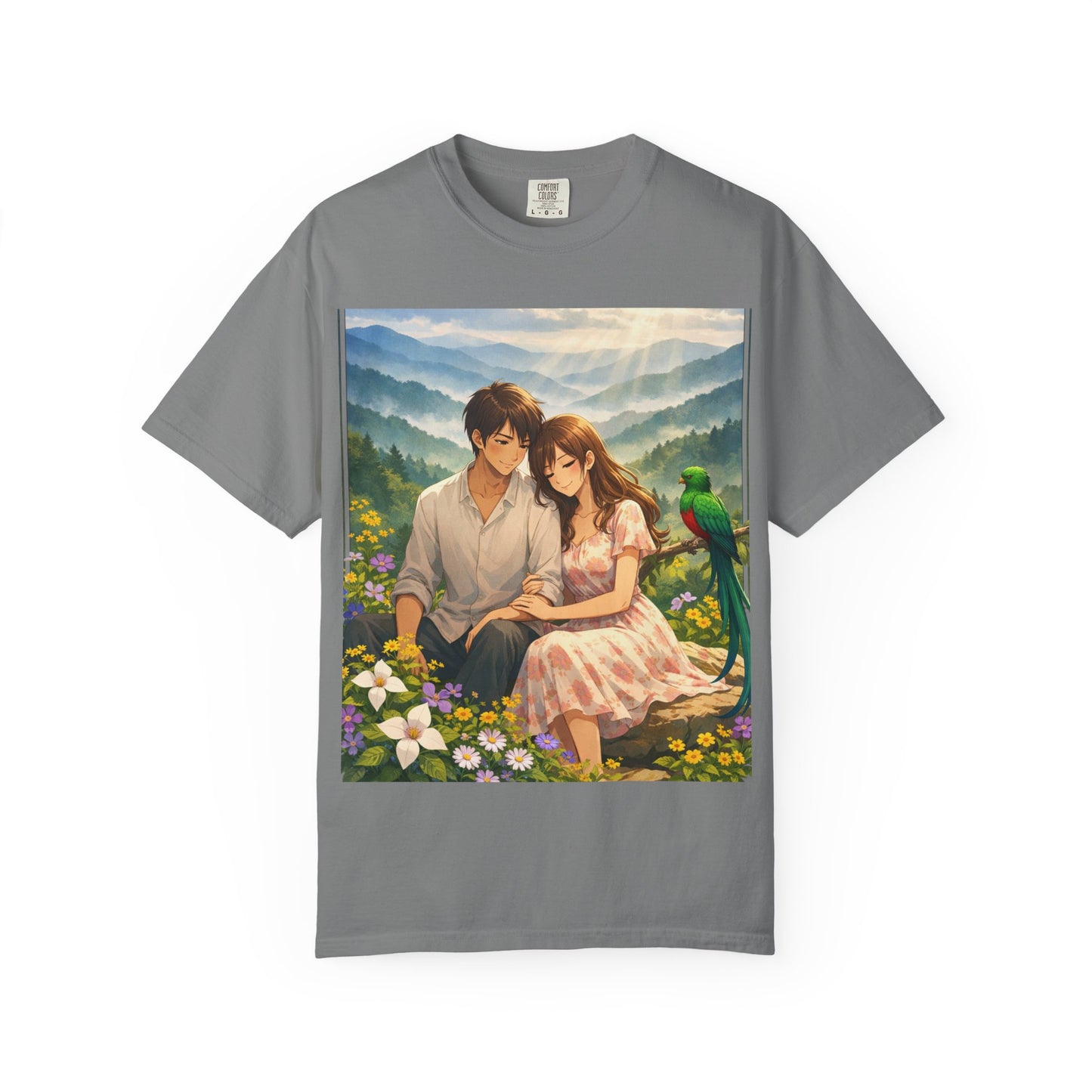 Romantic Anime Couple T-Shirt — Sunset Meadow Illustration