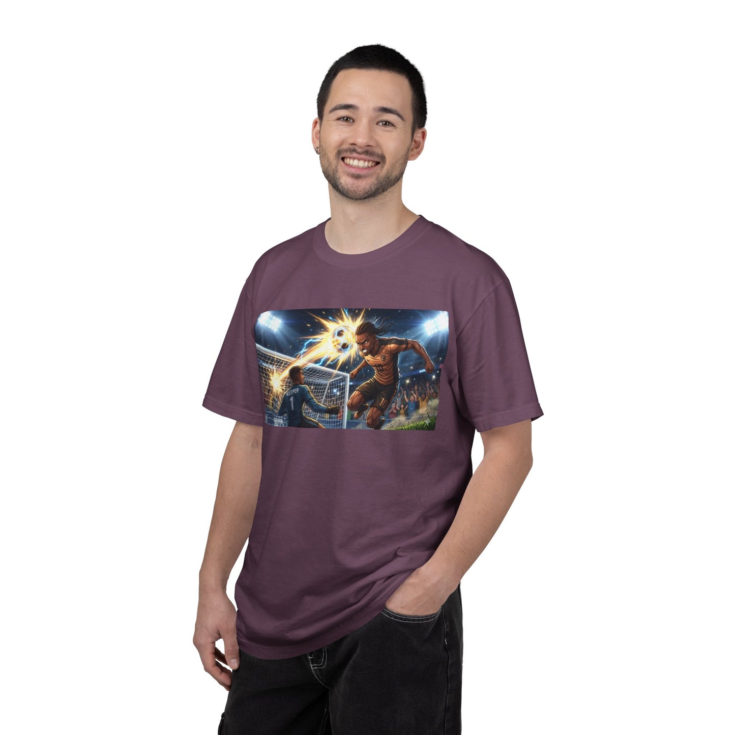 Soccer Goal Celebration T-Shirt — Action Football Scene Graphic Tee