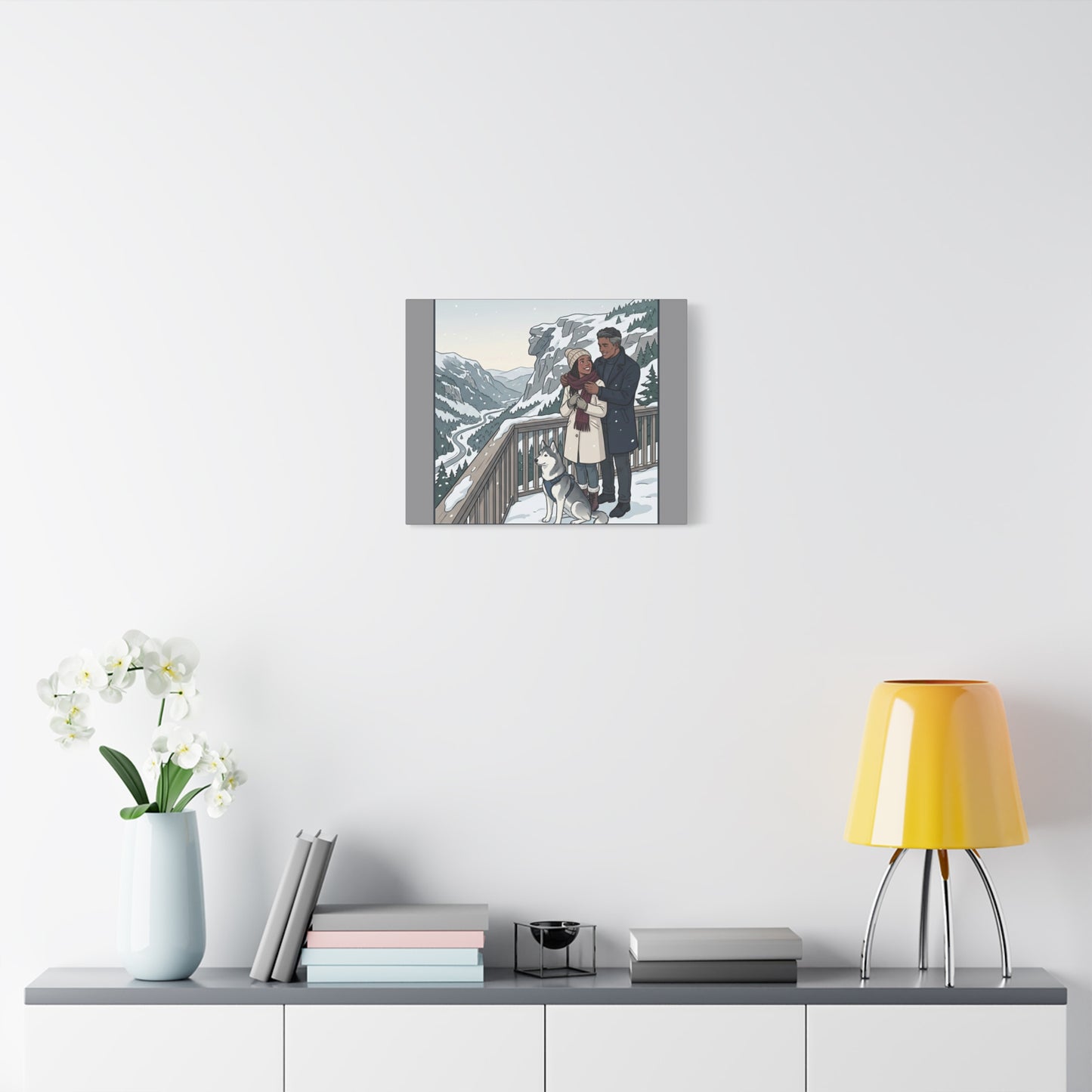 Franconia Notch Winter Couple Canvas Wall Art — Scenic New Hampshire Snowy Overlook Print