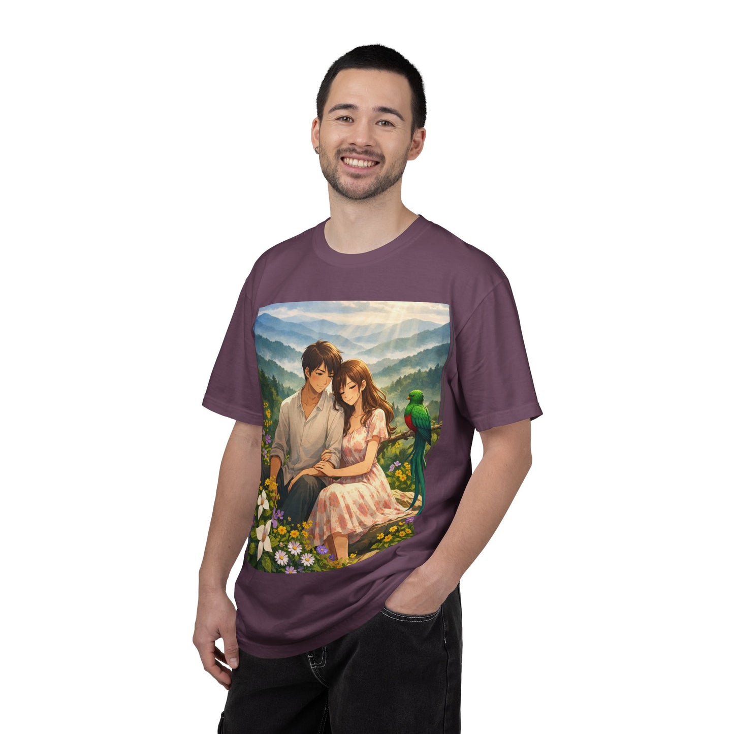 Romantic Anime Couple T-Shirt — Sunset Meadow Illustration